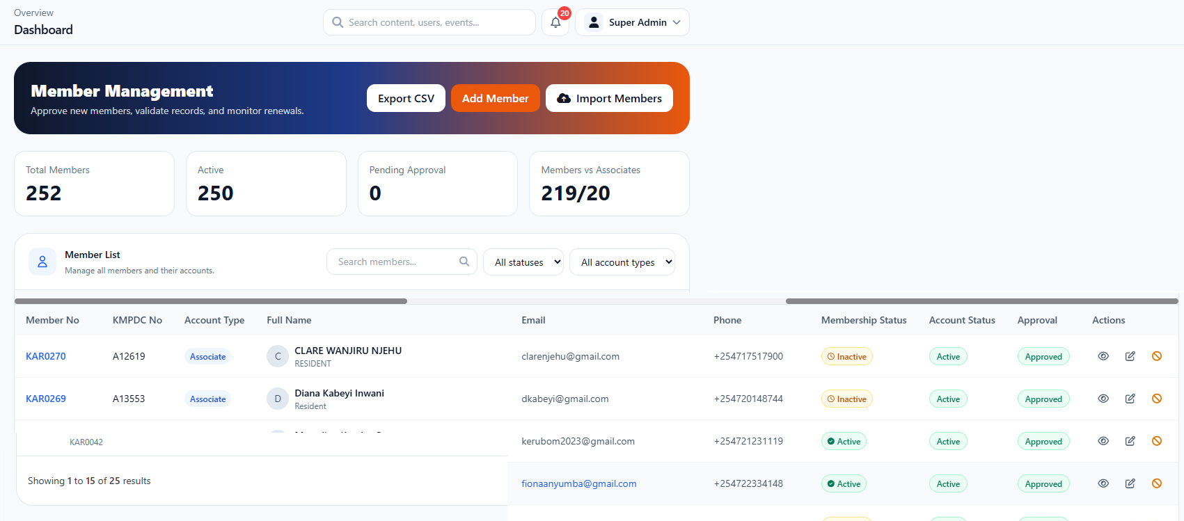 Member List Management interface